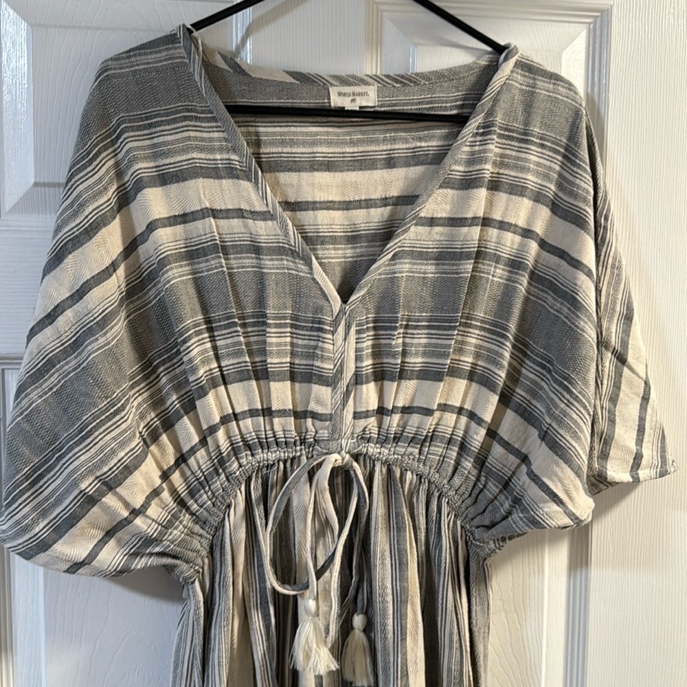 Gray And Ivory Stripe Mira Kaftan Dress - World Market - never worn